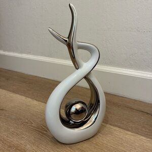 Modern Abstract Ceramic Sculpture White Silver Chrome Home Decor 12.5”